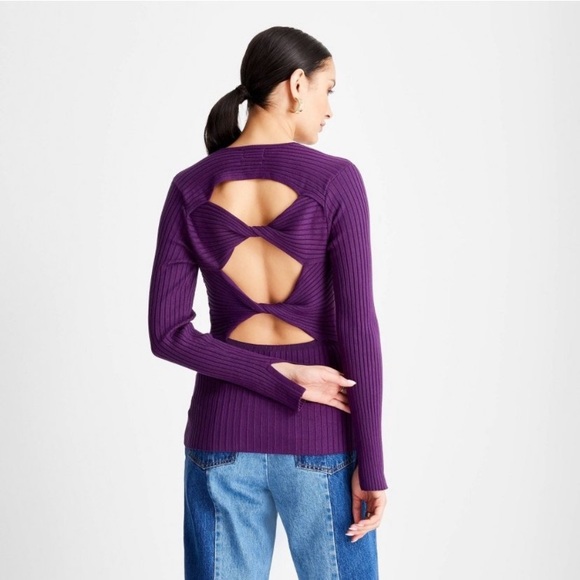 🔮 FUTURE COLLECTIVE Purple Open Back Twist Pullover Knit Sweater Jumper Top XS - Picture 4 of 8